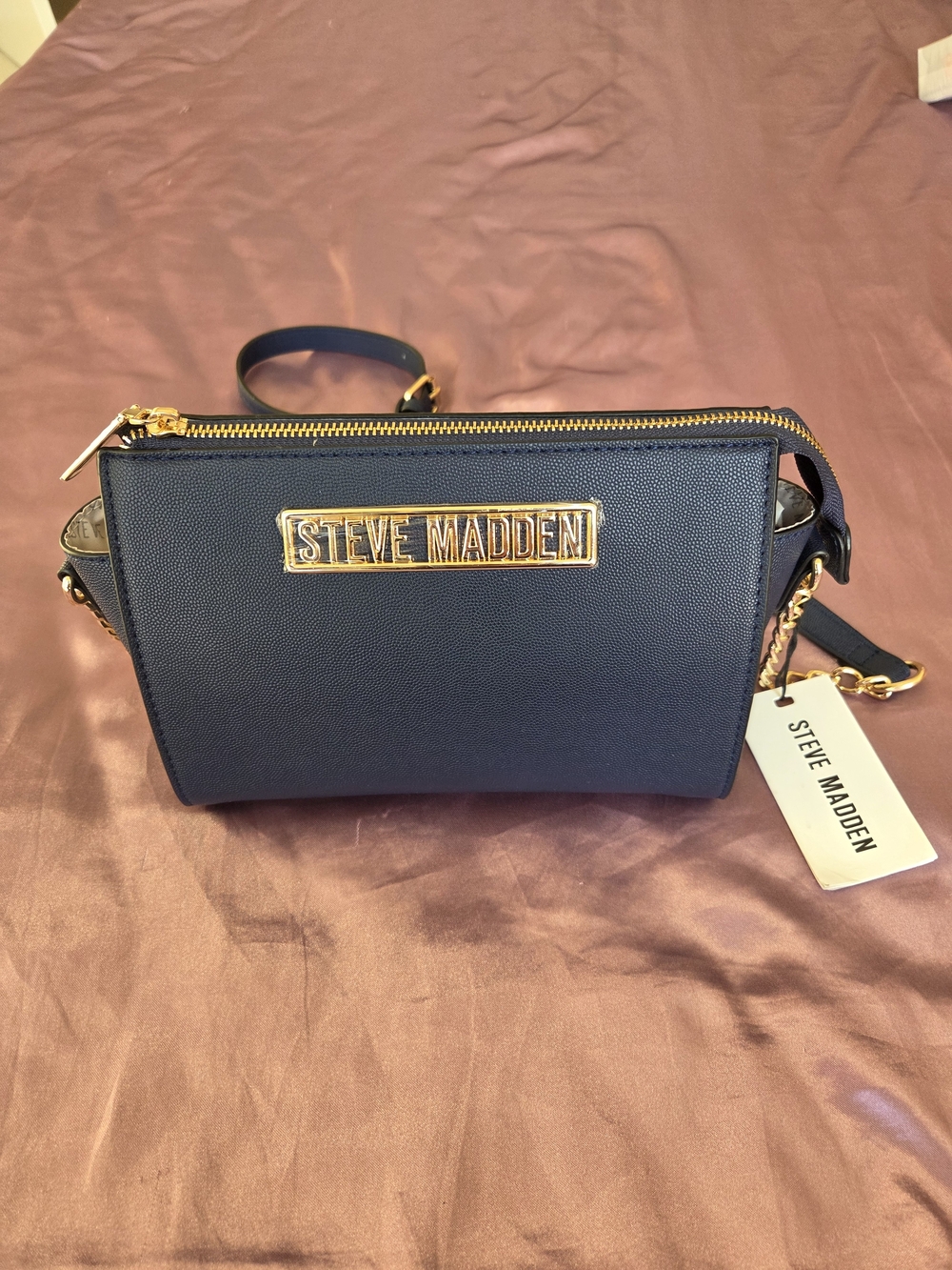 NWT Women's Steve Madden Navy Crossbody Bag with Gold Hardware